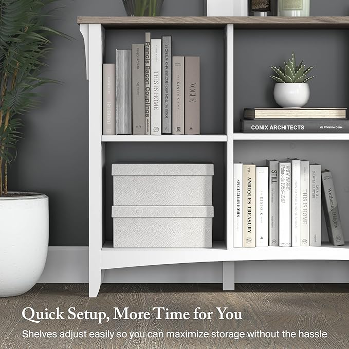 Bush Home Salinas 6 Cube Organizer in Pure White and Shiplap Gray, Office Storage Solution, Home Organizer with Open Shelving, Compact Unit for Books and Supplies
