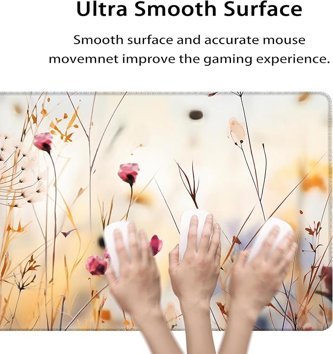 35.4 x 15.7 in, XXL Large Mouse Pad for Desk, Extended Keyboard Mouse Mat for Computer Office, Big Mouse pad with Stitched Edges, Gaming Pc-Wild Grass and Flowers
