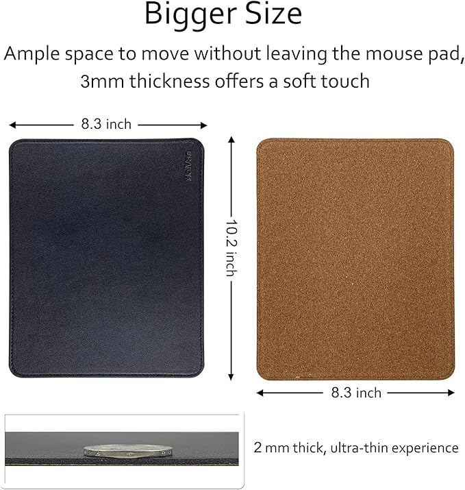 MelVan PU Leather Mouse Pad with Stitched Edge, Wood Mousepad, Waterproof Gaming Mouse Pad Mat for Computers, Laptop, Office & Home, 10.2" x 8.3", 1 Pack (Black)