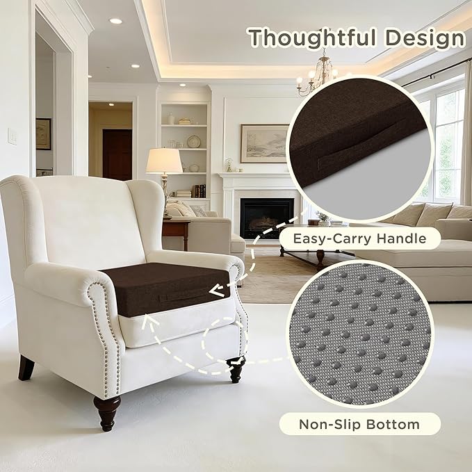 Recliner Cushions for Elderly Square Chair Pads with Non-Slip Bottom for Couch Armchairs Booster Comfy 20"x20"x3.8" Recliner Cushion for Long Sitting with Washable Cover 1 Pack Brown