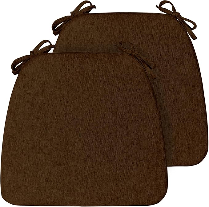 Chair Cushions Set of 2, D-Shaped Seat Cushion for Chair, Non Slip Chair Pads with Ties, 17" x 16" x 2", 40D Foam, Removable Washable Cover, Seat Cushions for Kitchen Chairs, Brown
