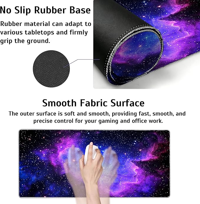 Galaxy Stars Space Mouse Pad,35.4 x 15.7 Inch Large Mouse Mat Non-Slip Rubber Stitched Edges for Writing Desk,Office,Home,Laptop