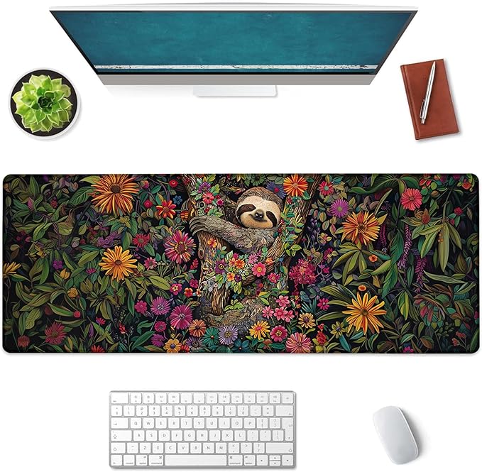 Sloth Large Mouse Pad, Gaming Mouse Pad, Non-Slip Rubber Base, Office Accessories, Desk Mat, Animal MousePads for School, Work, Home Decor Gifts 31.5" x 11.8"