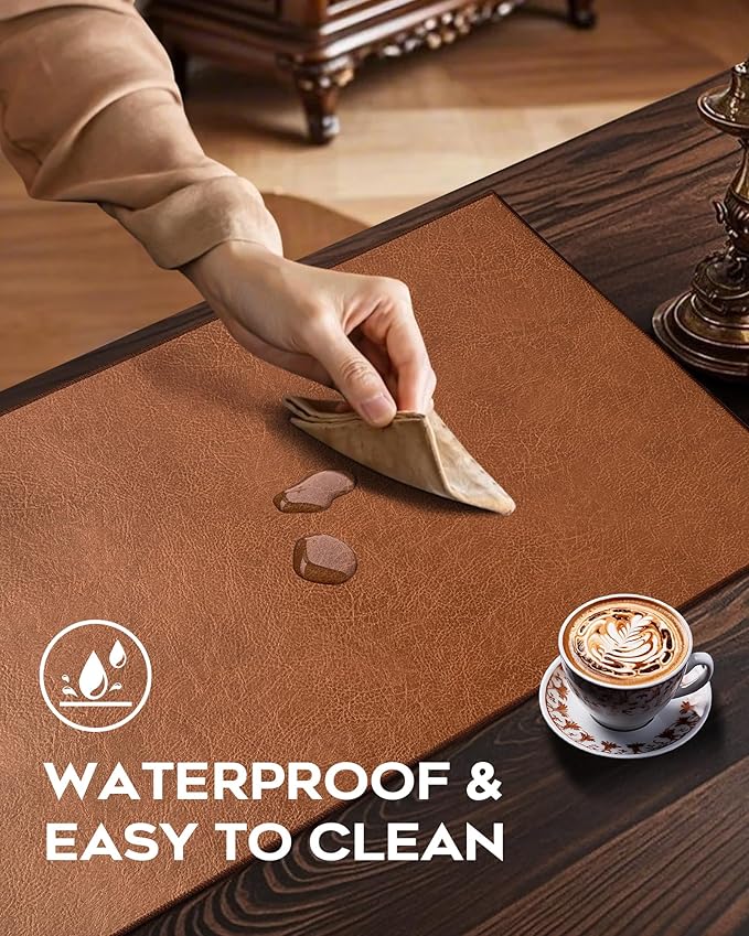 Retro Luxe Leather Desk Pad Protector,Mouse Pad and Keyboard Mat,Office Desk Mat,Dual-Sided Design,Waterproof Desk Writing Pad for Office and Home (Saddle Brown, 31.5" x 15.8")