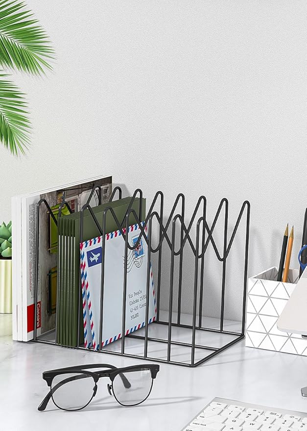 TOPCJ 2 Sets Wire File Organizer for Desk,File Folder Holder/Rack/Stand,File Sorter Organizer,Desktop Record/Clipboard Holder,8 Sections Storage,Anti-Scratch/Rusty,Steel Stable Holder,Black