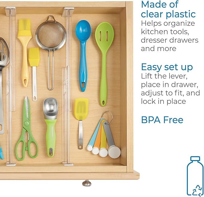 iDesign Plastic Adjustable Deep Kitchen or Dresser Drawers-Set of 8-Clear Dividers