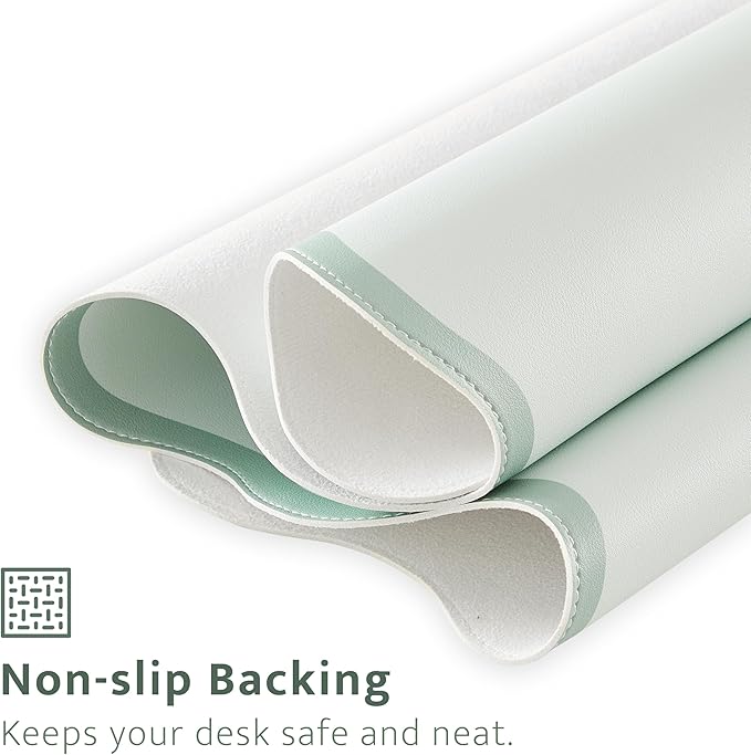 Sage Green Scalloped Desk Mat, 31.5" x 15.7", PU Leather, Waterproof Anti-Slip, Cute Aesthetic Desk Pad for Office/Home/Game/Vanity Large