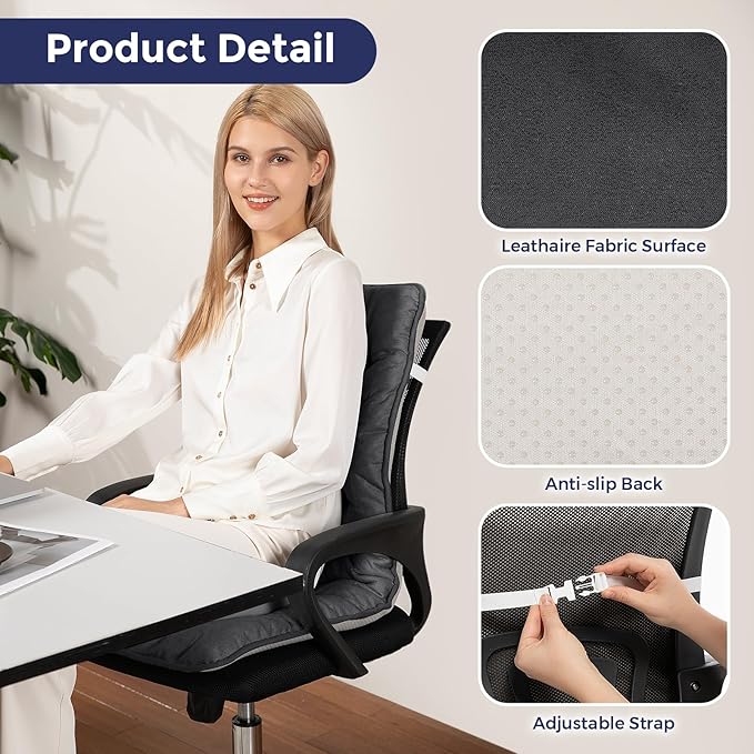 Heated Seat Cushion for Office Chair, Heated Seat Pad for Pain Relief Promote Blood Circulation with 3 Heat Levels & 90mins Auto-off, Chair Warmer for Back, Waist, Hips, Thighs Home Office Use Dark