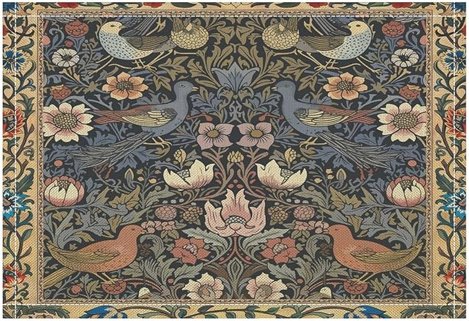 William Morris Bird Placemats Retro Bird Elegant Animal Pattern Linen Washable Table Mats Stain Heat-Resistant Desktop Decor Place Mats for Home Kitchen Dining Party 12x18 in 6 PCS