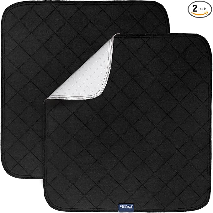 Waterproof Chair Pads for Incontinence 22" x 21", 2 Pack Non Slip Absorbent Wheelchair Reusable Seat Protector, Washable Seat Covers for Chairs, Black