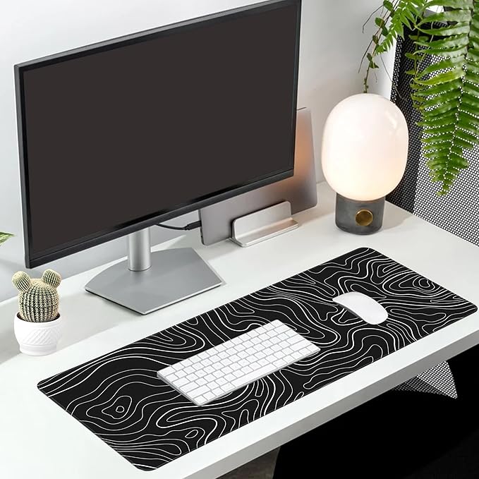 Long Gaming Mouse Pad Extended Anime Large Desk Pad with Non-Slip Base Full Keyboard Mat with Stitched Edges for Gaming and Office 31.5 x 11.8 inches (Black Geometry)