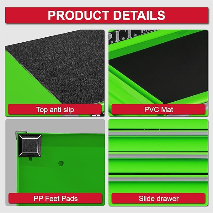 P.I.T. Mini Tool Box 8.6"W X 4.6"D, Portable 5-Drawer Micro Steel Stackable Toolbox with Liner, Green Cute Tool Case for Small Tools Parts Storage, Home DIY