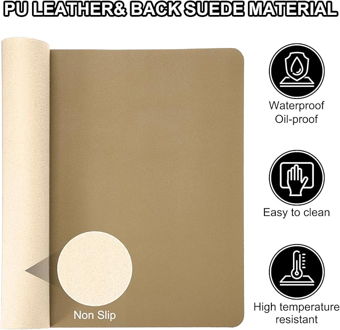 Patikil Desk Mat, 55x17in Non-Slip Waterproof PU Leather Desk Pad - Dual Sided, Gold Tone