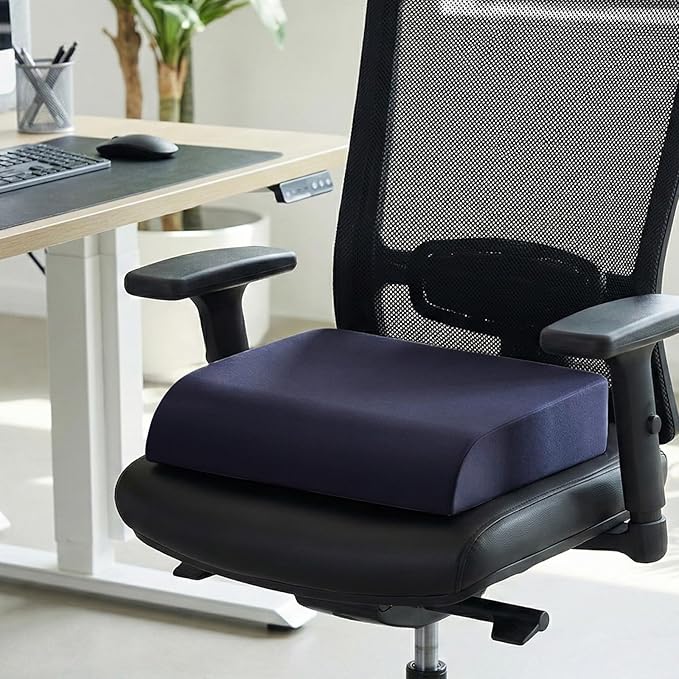 Pressure Sore & Tailbone Pain Relief Wheelchair Cushions - Infused Memory Foam with Balanced Support & Softness - Breathable for Office Chair,Desk & Car Seat, 4'' Thick,Non-Slip(Navy)