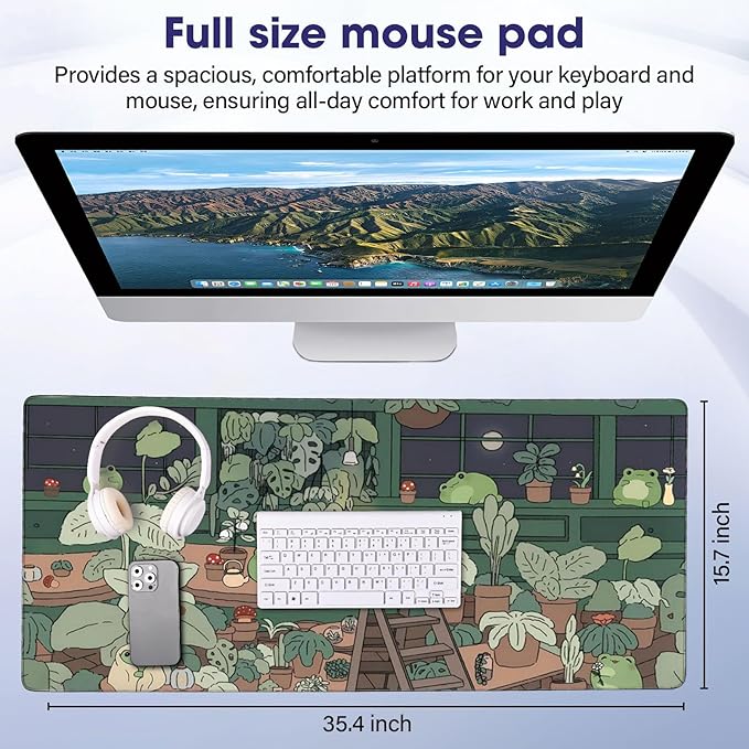 Large Extended Mouse Pad with Stitched Edges (35.4”x15.6”) - Waterproof Desk Mat, Non-Slip Rubber Base for All-Desk Coverage, Perfect for Gaming, Office, and Home