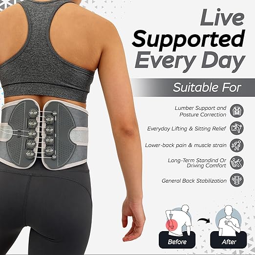 Back Brace for Lower Back Pain Relief – Adjustable Lumbar Support Belt for Men & Women – Breathable Mesh Back Support with Dual Side Stabilizers