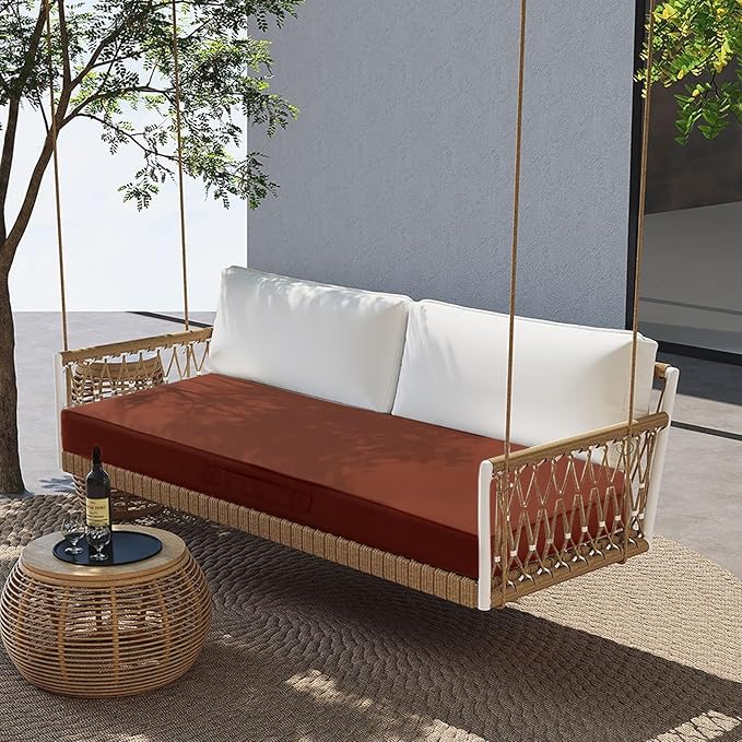 Outdoor Bench Cushion Waterproof with Memory Foam,Patio Bench Cushions for Outdoor/Indoor Furniture Porch Swing Cushion with Handle and Adjustable Strap,Terracotta Red,42x18 Inch