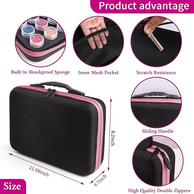 LYMUSUMI Diamond Art Storage Containers 120 Slots Diamond Painting Accessories and Tools Portable Bead Organizer Boxes for Adults（Pink）