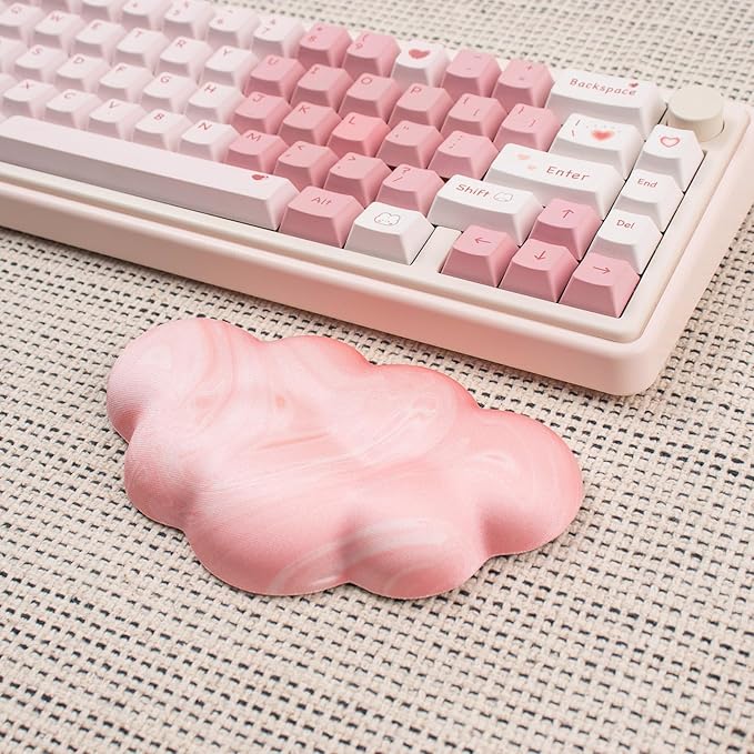 2Pcs Cloud Wrist Rest Cushion for Mouse Ergonomic PU Leather Mouse Wrist Support Pad with Anti-Skid Base, Desk Elbow Rest Pad for Nail Tech Office School Home Laptop Computer (Light Pink)