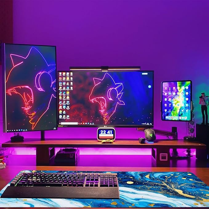 Modern Blue Marble Desk Mat, Luxurious PU Leather Desk Pad - Large Non-Slip Office Mat for a Stylish Gaming & Home Workspace, Aesthetic Desk Decor (23.6x11.8 Inch)