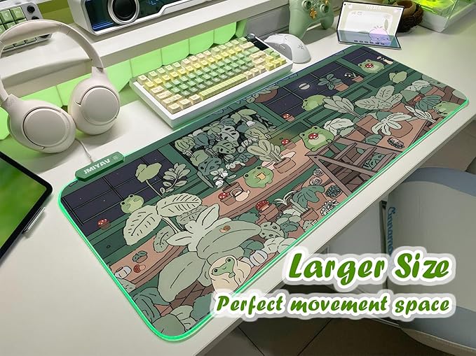JMIYAV Little Frog RGB Green Gaming Mouse Pad 31.5x12 Inch PC XL Large Glowing Led Light Up Desk Pad Non-Slip Rubber Base Computer Cute Mousepad Mat Desk Accessories Gaming Setup 31.5x12 Inch