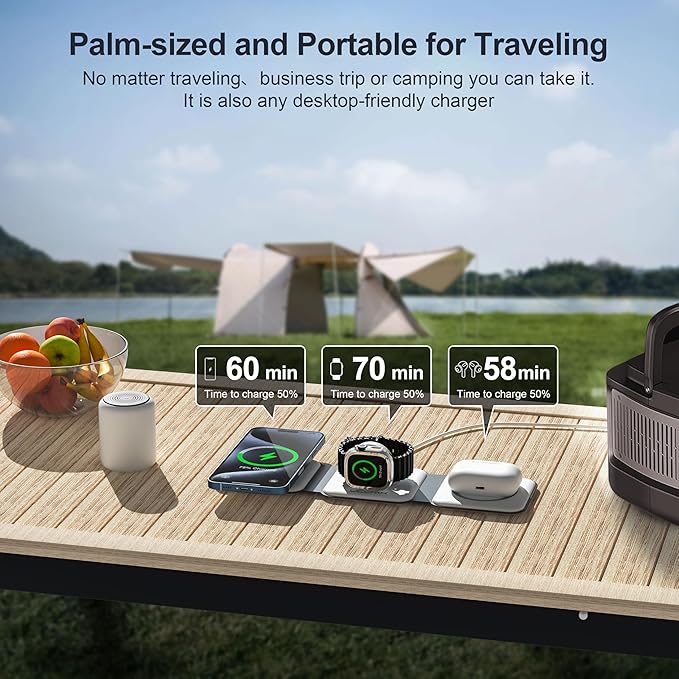 3 in 1 Charging Station for Multple Devices,Foldable 3 in 1 Wireless Charger for Travel,NANO Wireless Charging Station for iPhone17 16 15 14 13 12 Pro Max/Watch 10 9 8 7 6 5 4 3 Ultra/AirPod Pro