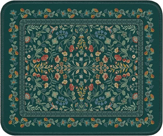 iCasso Aesthetic Small Floral Mouse Pad, Mini Portable Travel Mousepad, Anti-Slip and Comfortable Cloth Mouse Mat 7.9"x9.5" with Stitched Edges for Computer, Laptop, Office, Home(Deep Green)