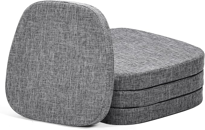 baibu 14x14 Memory Foam Metal Chair Cushions Set of 4, Dual-Layer Design Non-Slip Metal Dining Chair Pads Kitchen Seat Cushion with Machine Washable Cover, 4 Counts, Grey