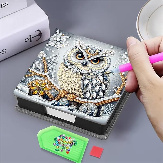 Owl Diamond Painting Kit Note Box,Memo Paper Storage Box Diamond Art,Sticky Note Holder Diamonds Art,Diamonds Painting Memo Pad For Office Desk. (owl)
