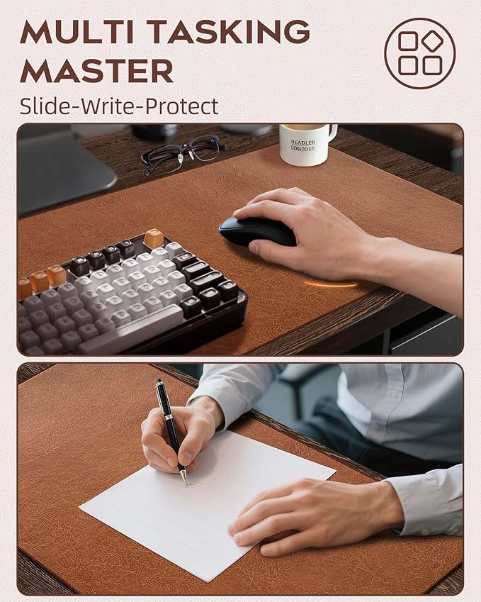 Retro Luxe Leather Desk Pad Protector,Mouse Pad and Keyboard Mat,Office Desk Mat,Dual-Sided Design,Waterproof Desk Writing Pad for Office and Home (Saddle Brown, 31.5" x 15.8")