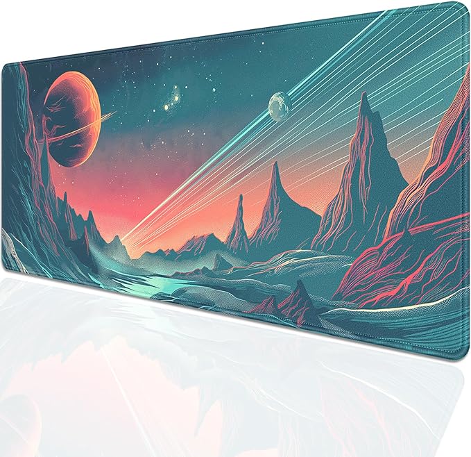 Planet Large Gaming Mouse Pad Desk Pad, 27.5x11.8in Mountains Extended Keyboard Mouse Mat with Stitched Edges,Waterproof Non-Slip Rubber Base for Office Laptop Computer Home