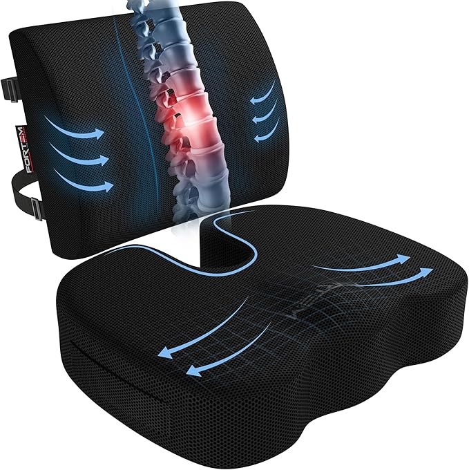 FORTEM Seat Cushion, Office Chair Cushion, Lumbar Support Pillow for Office Chair, Memory Foam Car Seat Cushions, Sciatica Coccyx Tailbone Pain Relief, Cushions for Back Support, Washable, Non Slip XL