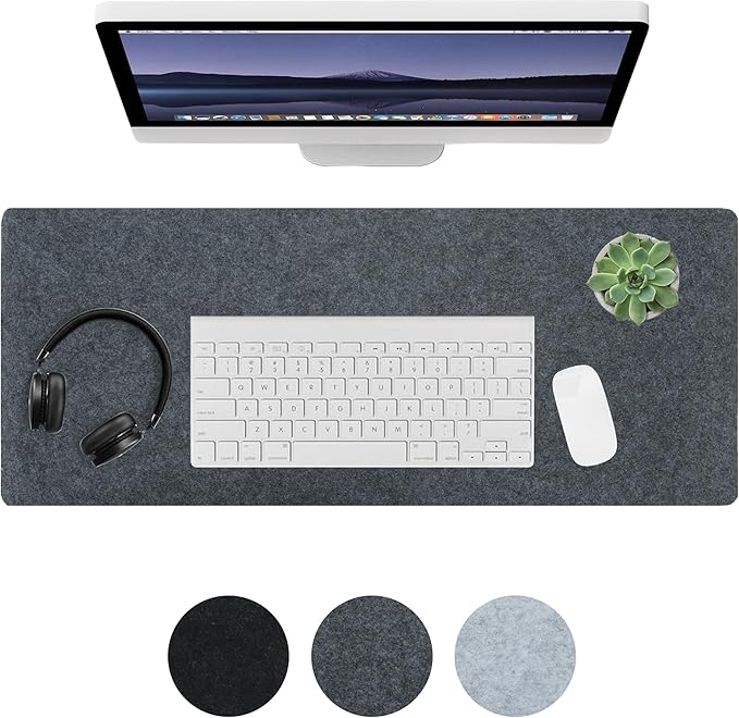 Felt Desk Mat,Large Mouse Pad Desk Mat for Office & Home,Non-Slip Desk Blotter,Felt Desktop Mat for Laptop,Computer,Writing 23.6"x11.8" Dark Gray