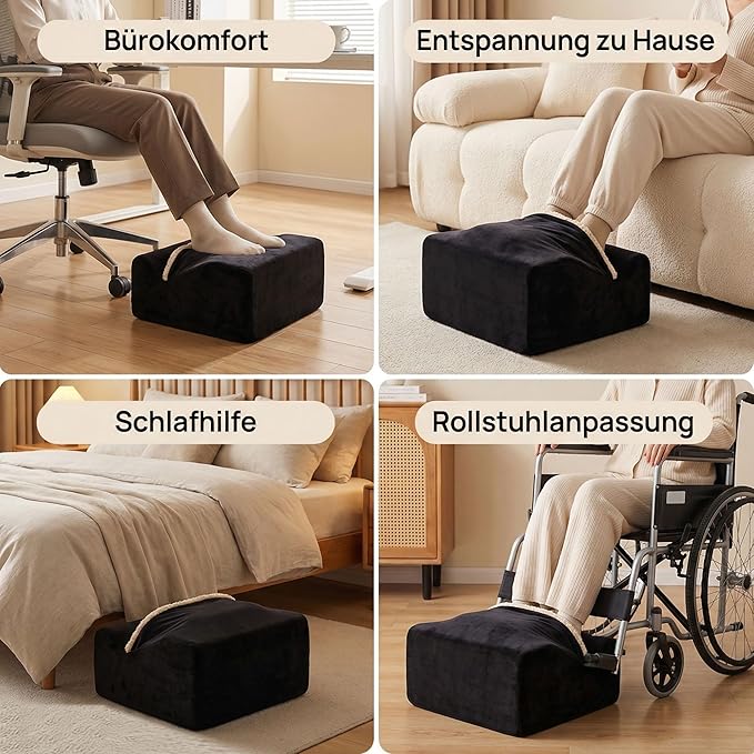 Foot Rest for Under Desk at Work, Office Footrest with Warm Feet Pocket,Ergonomic Under Desk Footrest with Washable Cover, Stool for Office Chair & Back &Pain Relief (Black+)