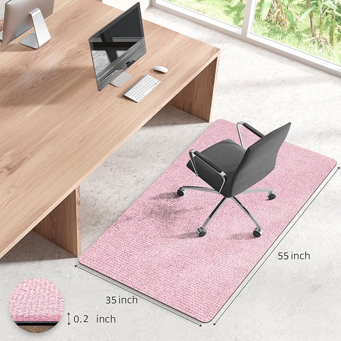 Office Chair Mat for Hardwood and Tile Floor, 55" x 35" Computer Desk Chair Mats, Anti-Slip Mat for Rolling Chair, Large Floor Protector for Home Office, Pink Color