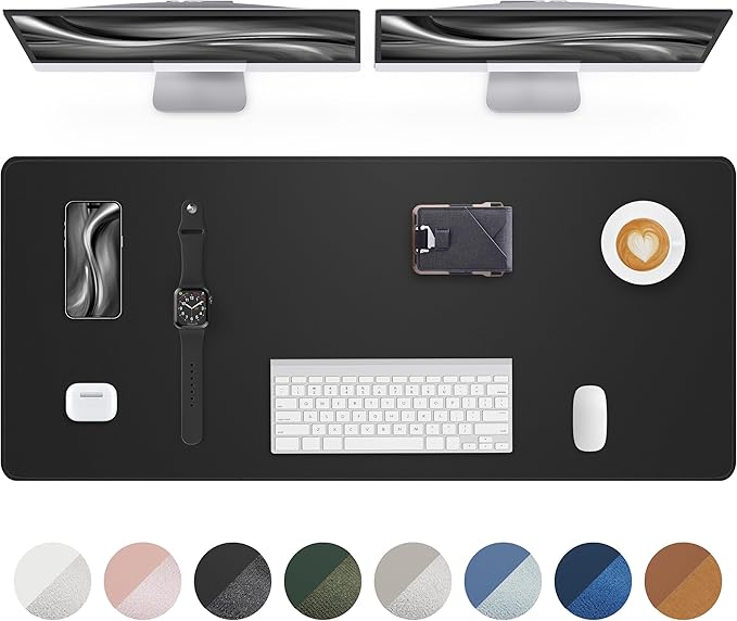 AFIING Leather Desk Protector, 55"x17" - Premium Mat, Large Mouse Pad, Non-Slip Blotter, Waterproof Writing Pad for Office and Home (Black)