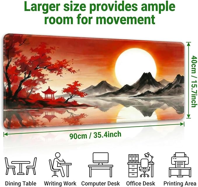 Large Gaming Mouse Pad, 35.4 x 15.7 Inch Computer Mousepad, Waterproof Gaming Mousepad with Stitched Edges and Non-Slip Rubber Base, Extended Desk Mat for Home Office Work(Sunset)
