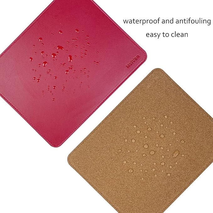 MelVan PU Leather Mouse Pad with Stitched Edge, Wood Mousepad, Waterproof Gaming Mouse Pad Mat for Computers, Laptop, Office & Home, 10.2" x 8.3", 1 Pack (Burgundy)