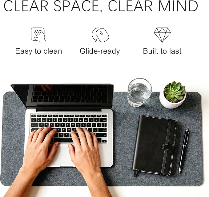 Felt Desk Mat,Large Mouse Pad Desk Mat for Office & Home,Non-Slip Desk Blotter,Felt Desktop Mat for Laptop,Computer,Writing 31.5"x11.8" Dark Gray