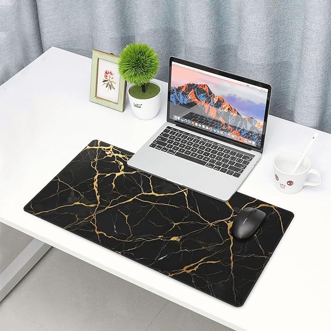Black Marble Texture Large Mouse Pad & Desk Mat Extended Mousepad with Stitched Edges Non-Slip Rubber Base Laptop Computer Keyboard Pad for Gaming, Office & Home Decor, XXL - 29.5" X 15.8"