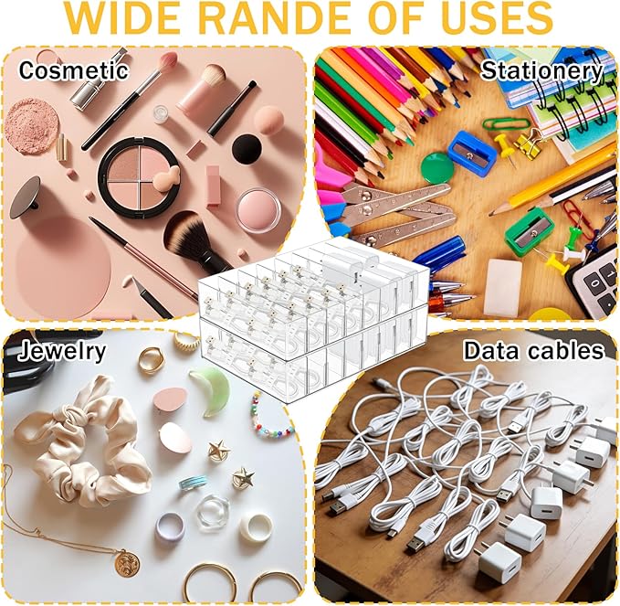 2Pcs Cable Charger Organizer Box with 16Pcs Wire Ties Large Plastic Cords Storage Organizer with Adjustable Compartments Electronics Organizer Stackable Cord Storage Box for Drawer Home Office, Clear
