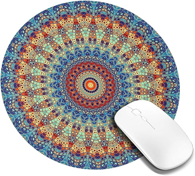 Mandala Round Mouse Pad Premium Textured Mouse Mat Washable Mousepads with Extended Stitched Edges Non Slip Rubber Base Small Mousepad 7.9 * 7.9 * 0.12 Inches