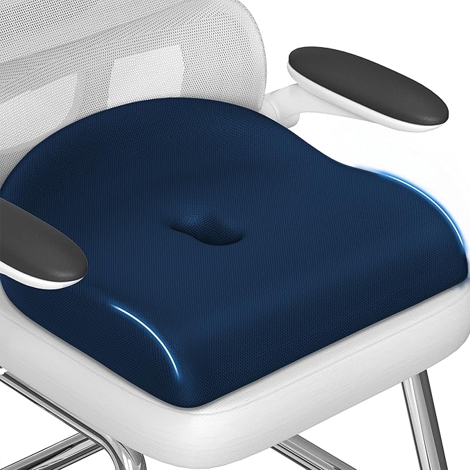 Seat Cushion for Pressure Relief - Ergonomic Home & Office Chair Cushions for Tailbone, Hip, Sciatica Support, Memory Foam Chair Pad for Long Sitting, Driving (Blue)