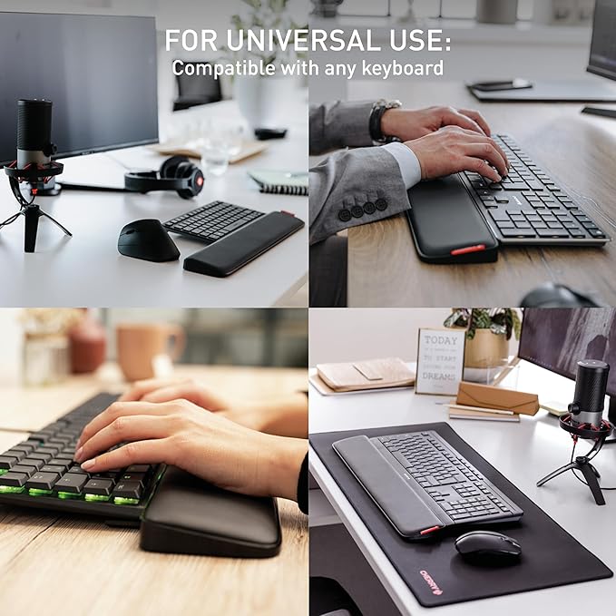 CHERRY PALMREST Ergo, Extra-Wide Ergonomic Wrist Rest, Compatible with Any Keyboard, Extendable Feet, 3 Different Tilt Angles, Comfortable, Non-Slip Bottom, Black