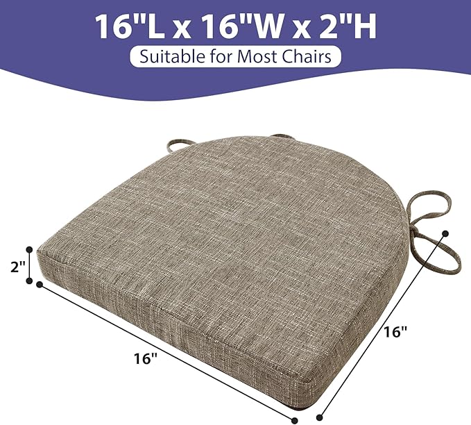 IPYNBAP Chair Cushions for Dining Chairs, Kitchen Chair Cushions, 16'' x 16'' x 2'', Non Slip Indoor Seat Cushions, Chair Pads for Dining Chairs with Ties & Removable Cover, Set of 6, Khaki