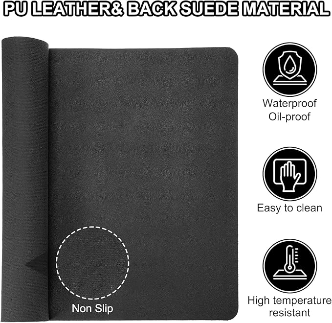 PATIKIL Desk Mat, 35x17 Non-Slip Waterproof PU Leather Desktop Protector, Dual Sided, Black