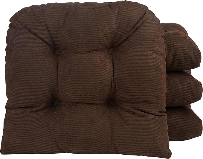 Klear Vu Gripper Overstuffed Universal Non-Slip Dining Chair Cushions for Kitchen Decor or Office Use, U-Shaped Skid-Proof Seat Pad, 15x15 Inches, 4 Count (Pack of 1), Linear Brown