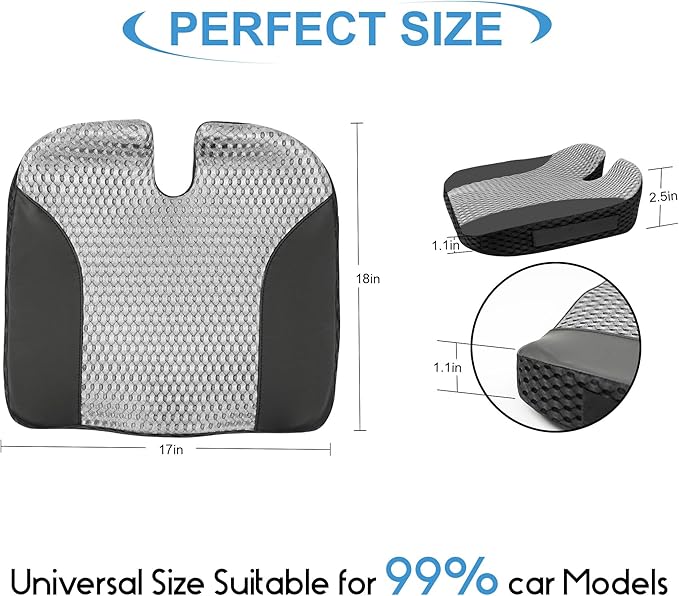 Lofty Aim Car Seat Cushion, Comfortable Memory Foam Seat Pillow for Driving, Sciatica-Back Pain Relief, Cushion for Car-Truck, Office, Wheelchair - Large Black & Gray