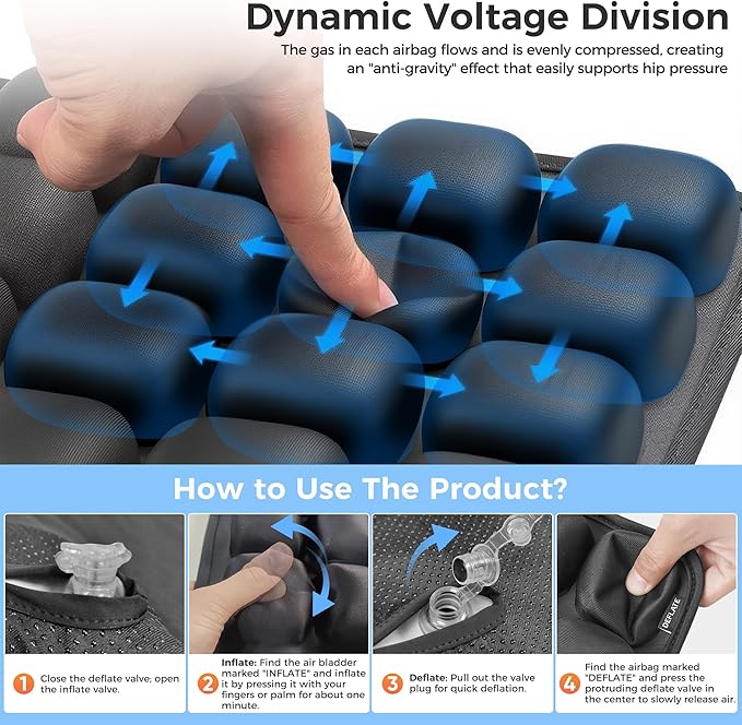 Upgrade Travel Cushion with No External Air Pump, Airplane Seat Cushion for Long Flights, Portable Wheelchair Cushions, Adjustable Air Cushion with Non-Skid Bottom Relief Discomfort in Coccyx