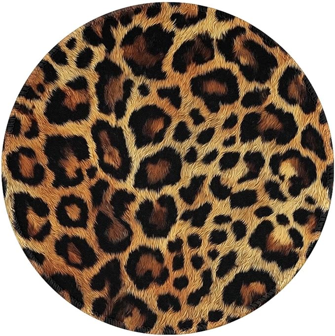 Brown Leopard Round Mouse Pad Premium Textured Mouse Mat Washable Mousepads with Extended Stitched Edges Non Slip Rubber Base Small Mousepad 7.9 X 7.9 X 0.12 Inches